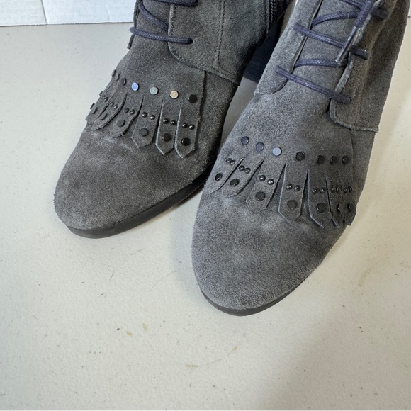 Lloyd Women's Gray Suede Lace Up Grunge Punk Heeled Ankle Boots Size 38 1/2 - Picture 10 of 15